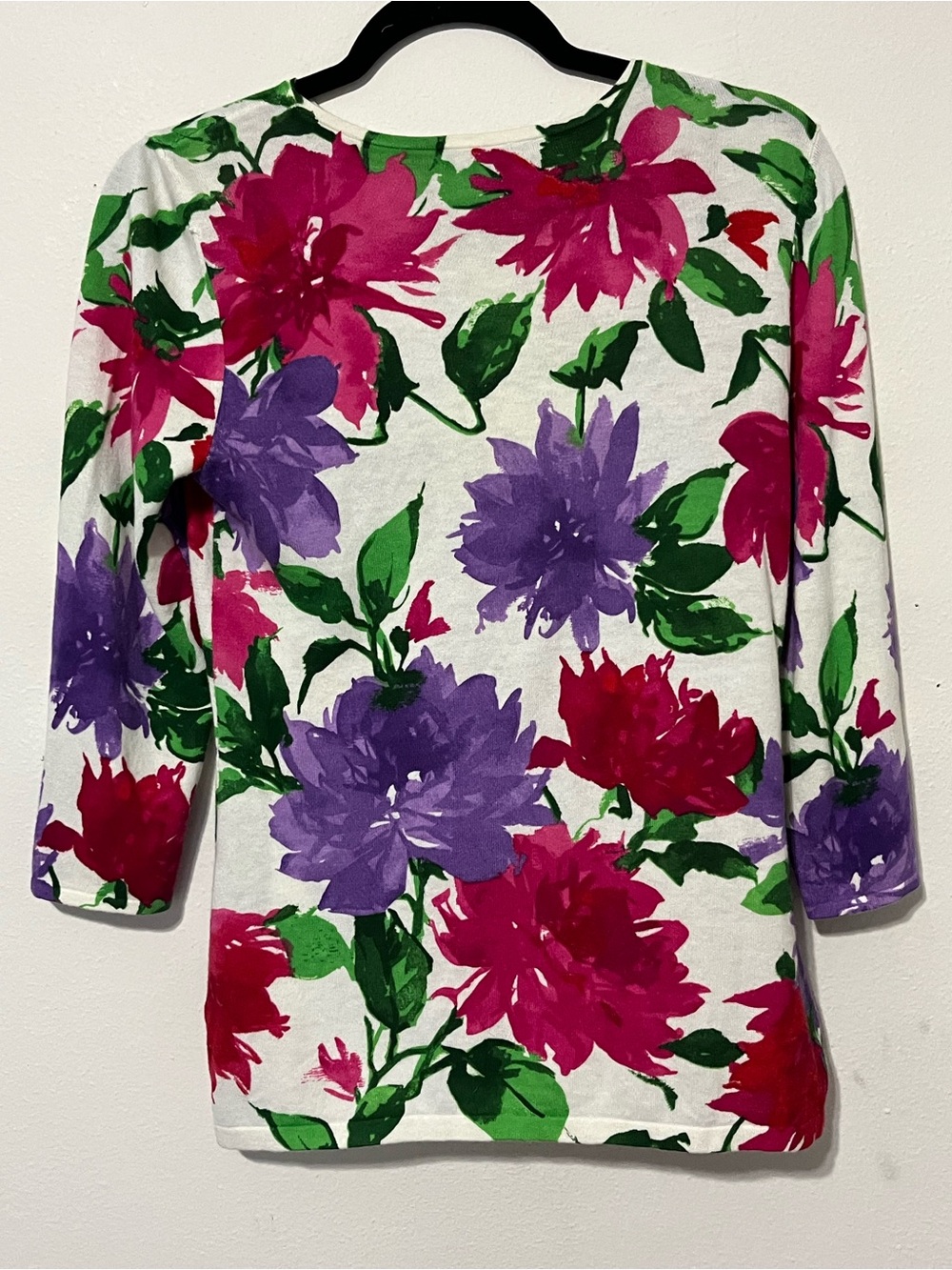 Lauren Ralph Lauren Petite Watercolor Floral Knit Top PS - Picture 3 of 13